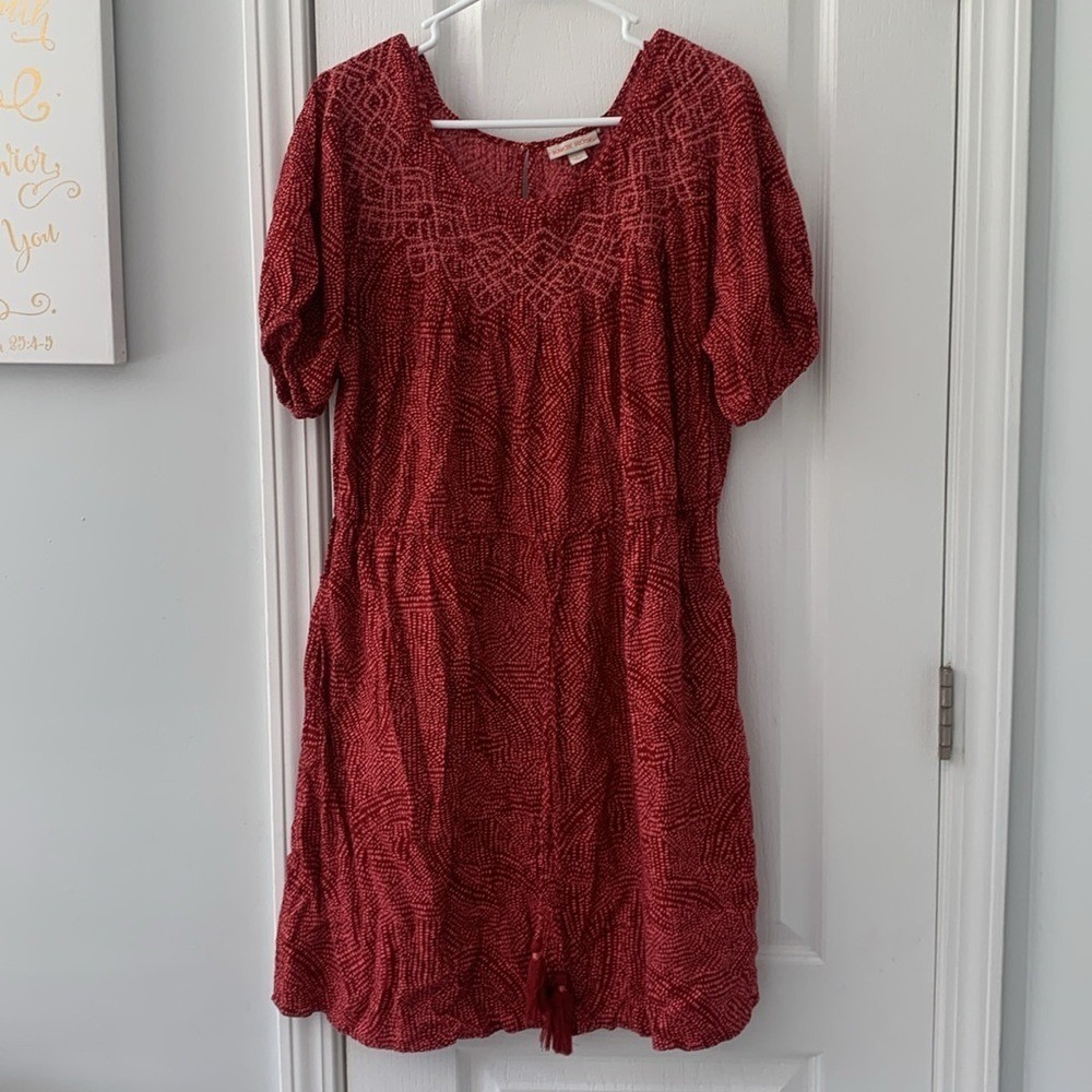 Knox Rose Floral tie waist embroidered Midi Dress printed red pinkSize L